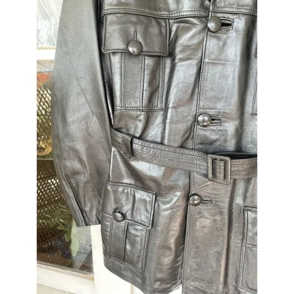 Vintage 1970s Lomeli Of California Leather Jacket Belted Size 42 Mens Black - Picture 16 of 16